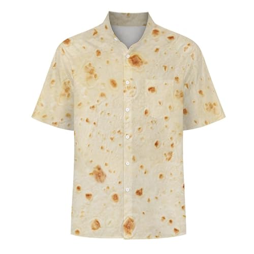 FULAOER Burrito Tortilla Pattern Men's Stand Collar Shirt Summer Beach Short Sleeve Button Casual Shirt S, Style-23-2