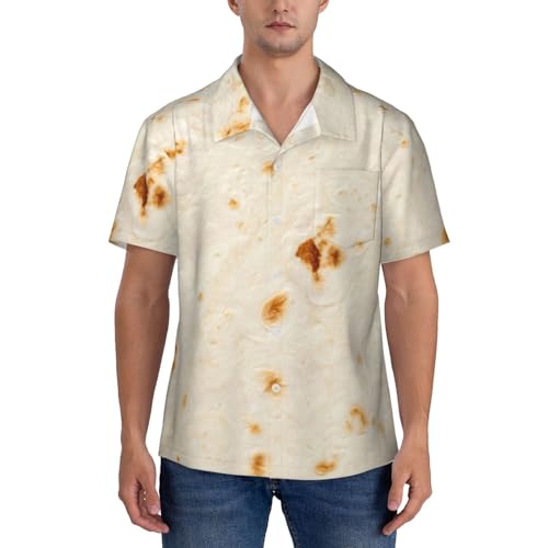 Kuilepa Pita Tortilla Pattern Men's Casual Button-Down Shirts Hawaiian Shirt Short Sleeve-Medium Black