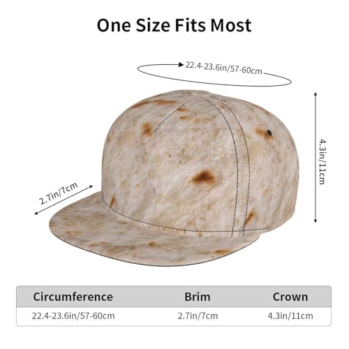 TZTTZT Tortilla Snapback Hats for Men Women, Flat Bill Brim Hat Adjustable Baseball Cap Black