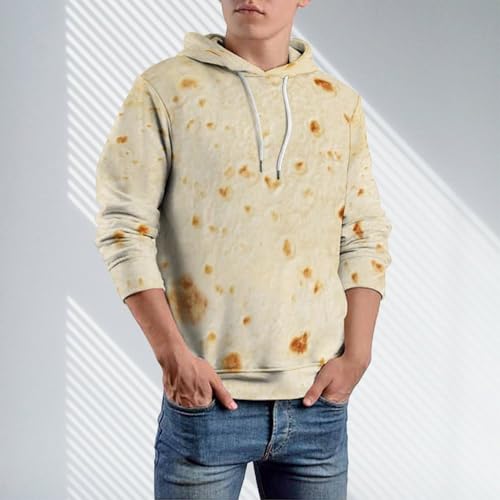 Burrito Tortilla Pattern Mens Casual Hooded Collar Drawstring Hoodies Pullover Long Sleeve Sweatshirts 3XL