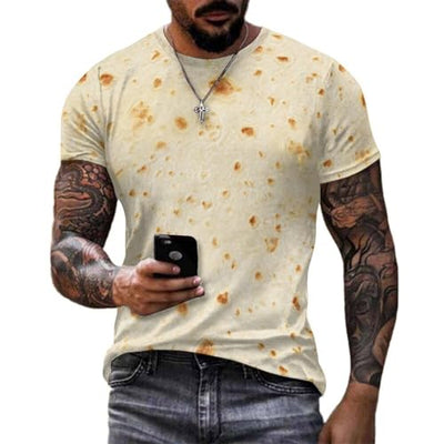 FULAOER Burrito Tortilla Pattern Men's Summer Short Sleeve Crew Neck T-Shirt Casual Sports Shirt 3XL, Style-5