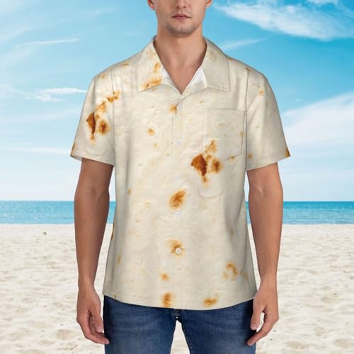 Kuilepa Pita Tortilla Pattern Men's Casual Button-Down Shirts Hawaiian Shirt Short Sleeve-Medium Black