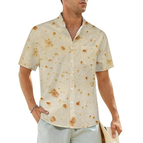 FULAOER Burrito Tortilla Pattern Men's Stand Collar Shirt Summer Beach Short Sleeve Button Casual Shirt S, Style-23-2