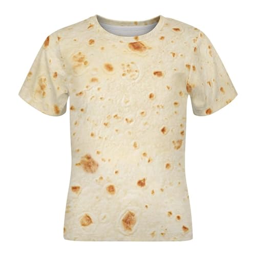 QPANDTDNK Burrito Tortilla Pattern Children's Short Sleeve T-Shirt-Printed Short Sleeve T-Shirt 160CM, 3X-Large, Style-20-6