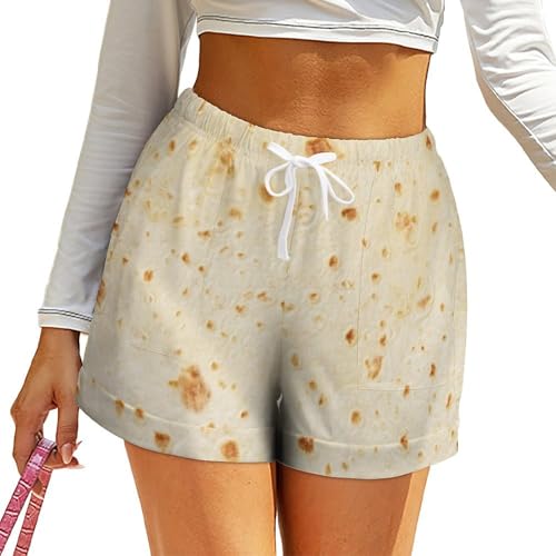 Generic Burrito Tortilla Pattern Womens Sweat Shorts Drawstring High Waist Athletic Loose Elastic with Pocket S, Style-4-13