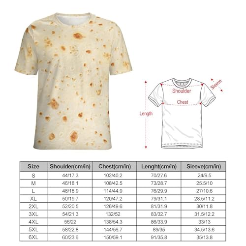 FULAOER Burrito Tortilla Pattern Men's Summer Short Sleeve Crew Neck T-Shirt Casual Sports Shirt 3XL, Style-5