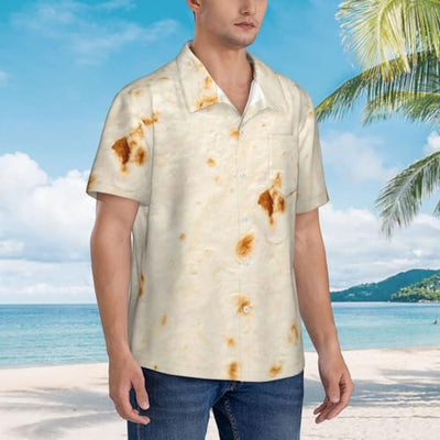 Kuilepa Pita Tortilla Pattern Men's Casual Button-Down Shirts Hawaiian Shirt Short Sleeve-Medium Black