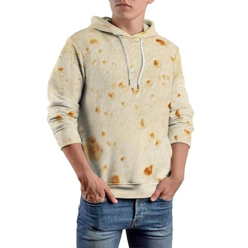 Burrito Tortilla Pattern Mens Casual Hooded Collar Drawstring Hoodies Pullover Long Sleeve Sweatshirts 3XL