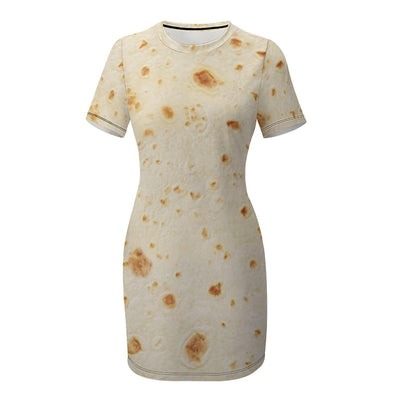 Burrito Tortilla Pattern Women‘s Casual Loose Summer Crewneck Short Sleeve Tshirts Dress M