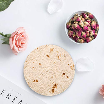 Burritos Tortilla Ceramic Coasters 6pc Set - Absorbent Heat-Resistant Reusable Saucers Pads for Drinks Wine Glasses Plants Cups & Mugs, Novelty Food Burrito