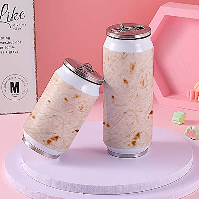Burritos Tortilla Stainless Steel Vacuum Insulated Tumbler, Double Wall Insulated Travel Mug with Splash-Proof Lid and Straw 400 ml, Novelty Food Burrito