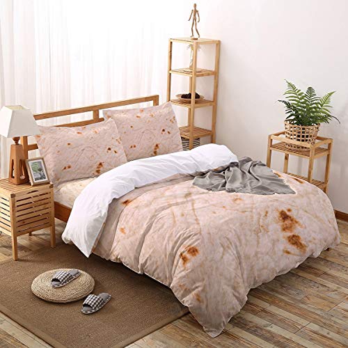 LOT BASIC 4 Pieces Soft Burritos Tortilla Duvet Cover Set King Size, 2 Pillowcases, 1 Bed Sheet and 1 Duvet Cover with Zipper & Corner Ties - Novelty Food Burrito