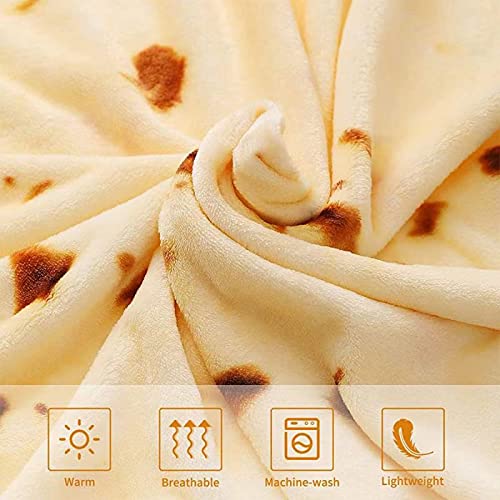 Burrito Tortilla Blanket Double Sided 80 inches for Adult and Kids, 280 GSM Cozy Flannel Fabric Novelty Giant Food Throw Blanket for Bed, Couch, Travel, Picnic and Beach