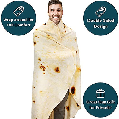 PAVILIA Tortilla Blanket Gift | Giant Tortilla Novelty Food Blanket, Double Sided X Large Tortilla Wrap Fleece Throw, Funny Gift Cool Gag Fun Gifts for Adults Kids Friends (Beige, 80 Inches)