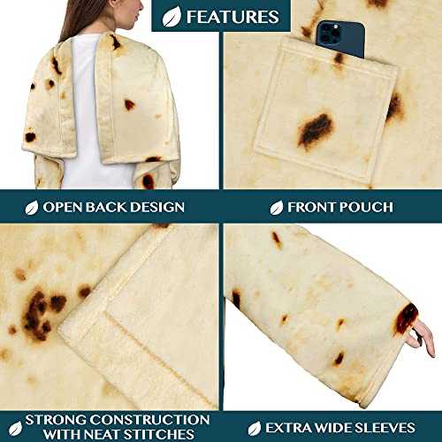 PAVILIA Premium Fleece Blanket with Sleeves for Women Men Adult, Wearable Blanket Warm Cozy, Super Soft Sleeved Throw with Arm, Gift for Women Mom Wife (Burrito Beige, Regular Pocket)