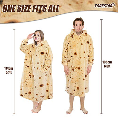 FORESTAR Wearable Blanket, Christmas Birthday Gifts for Women Men, Burrito Blanket Hoodie, Super Warm Cozy Giant Oversized Sherpa Hooded Blanket, Cool Tortilla Taco Gifts for Adults, One Size Fits All
