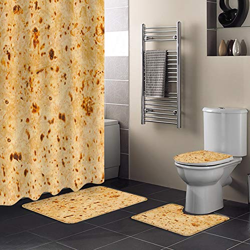 Zadaling 4 Piece Shower Curtain Sets Tortilla Bathroom Sets with Non-Slip Rugs,U-Shaped Contour Rug,Toilet Lid Cover,Waterproof Shower Curtain with Hooks for Bathroom 72"x72"